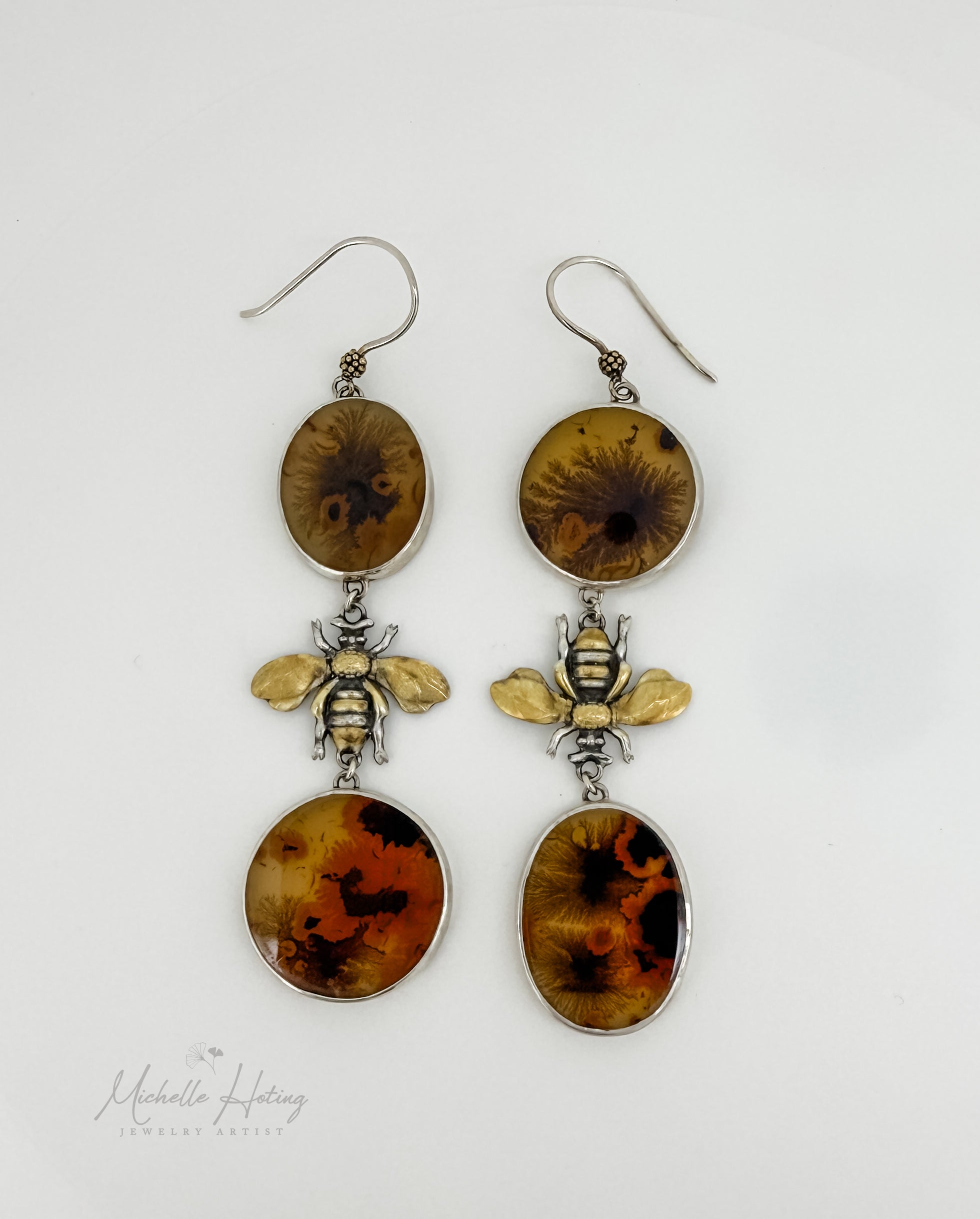 Bee and Dendritic Agate Earrings