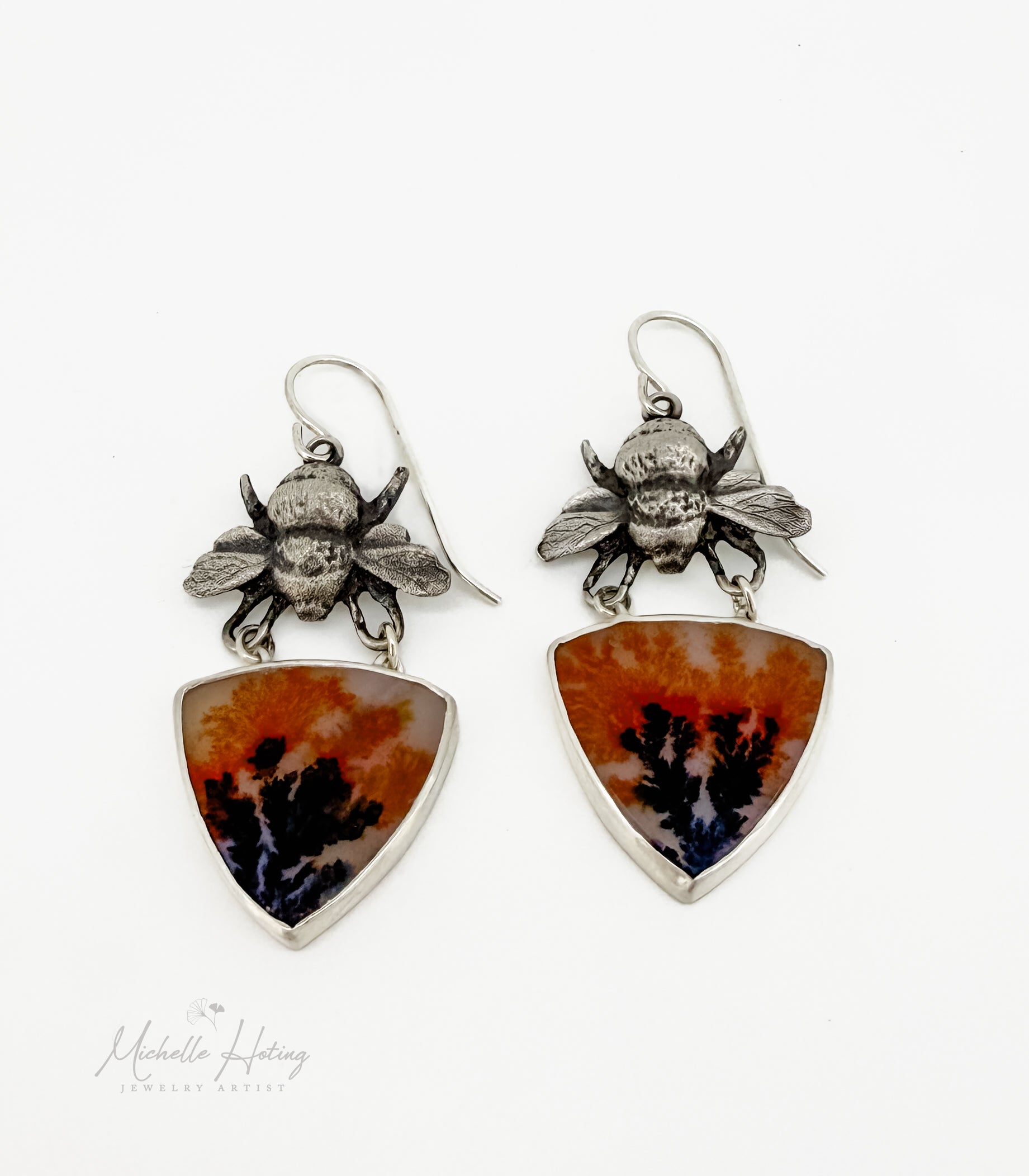 Bumble Bee and Dendritic Agate Earrings