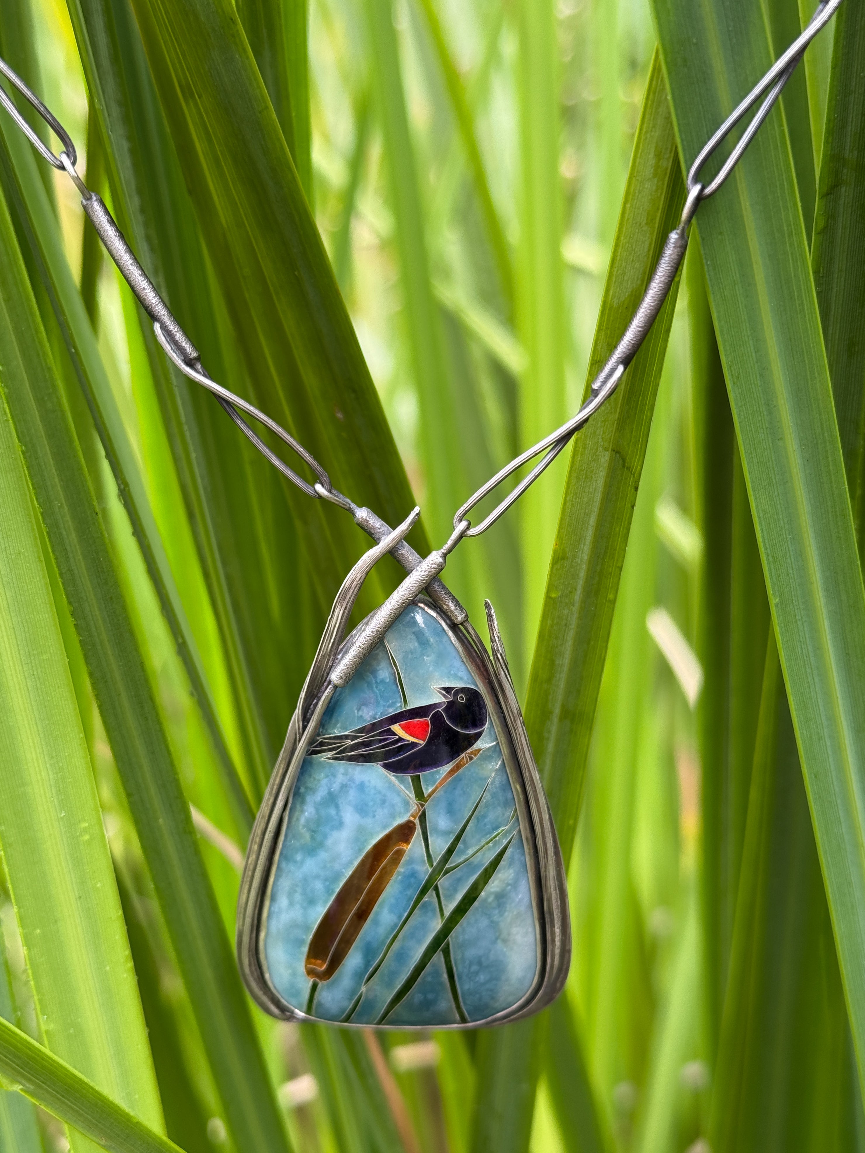 Foggy Morning Red-winged Blackbird Necklace