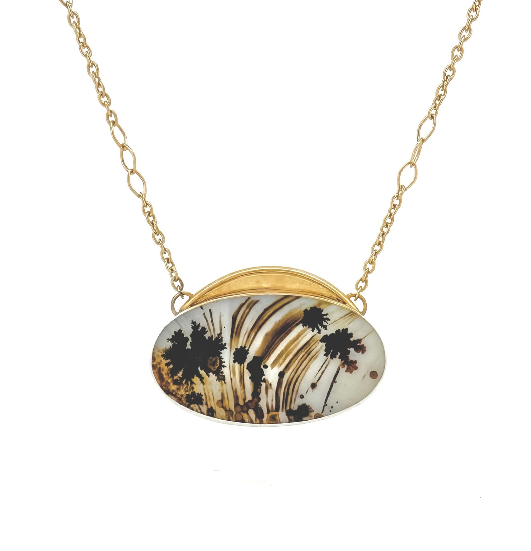 Sunset Palm Trees Dendritic Agate Pendant