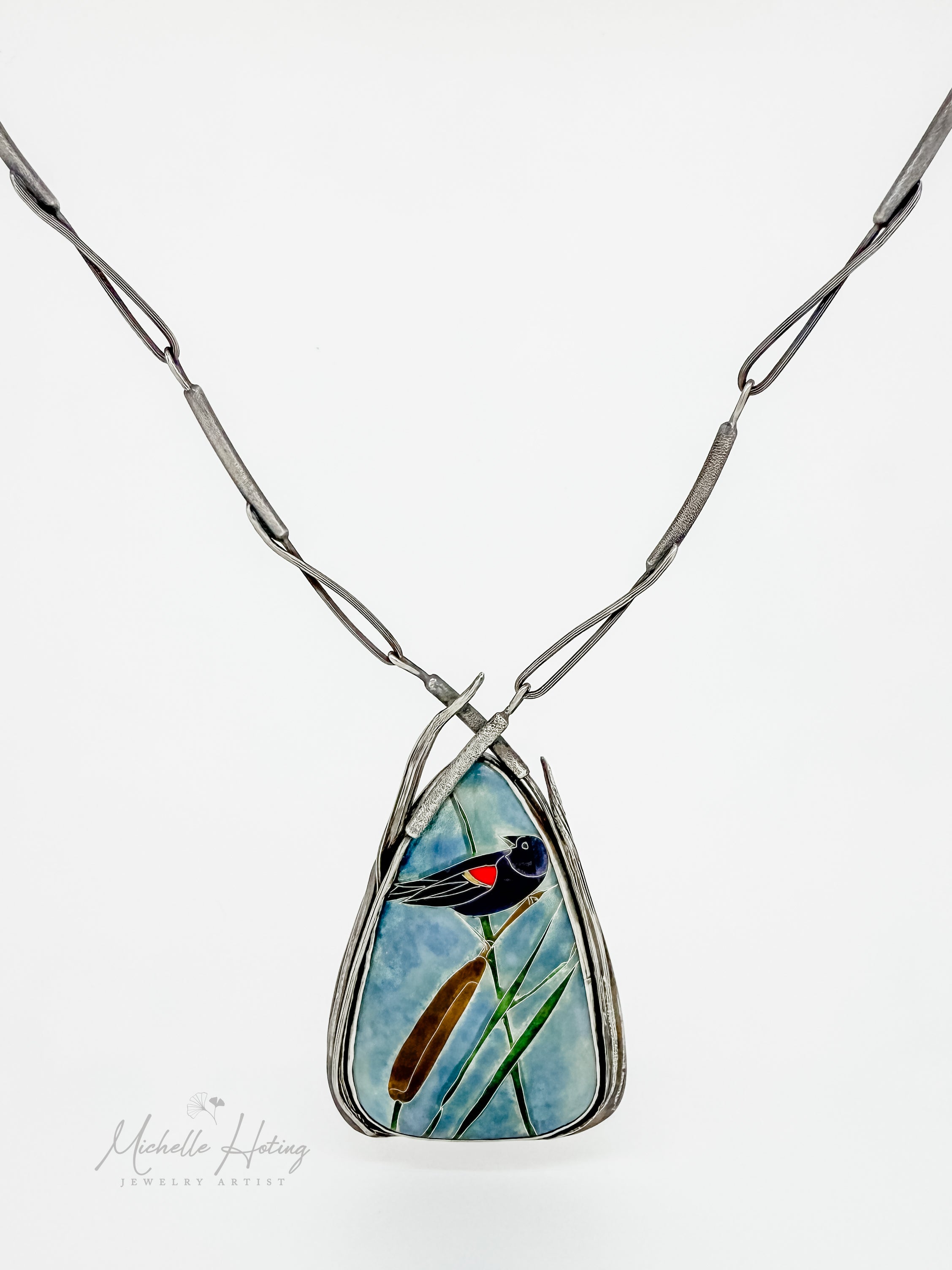 Foggy Morning Red-winged Blackbird Necklace