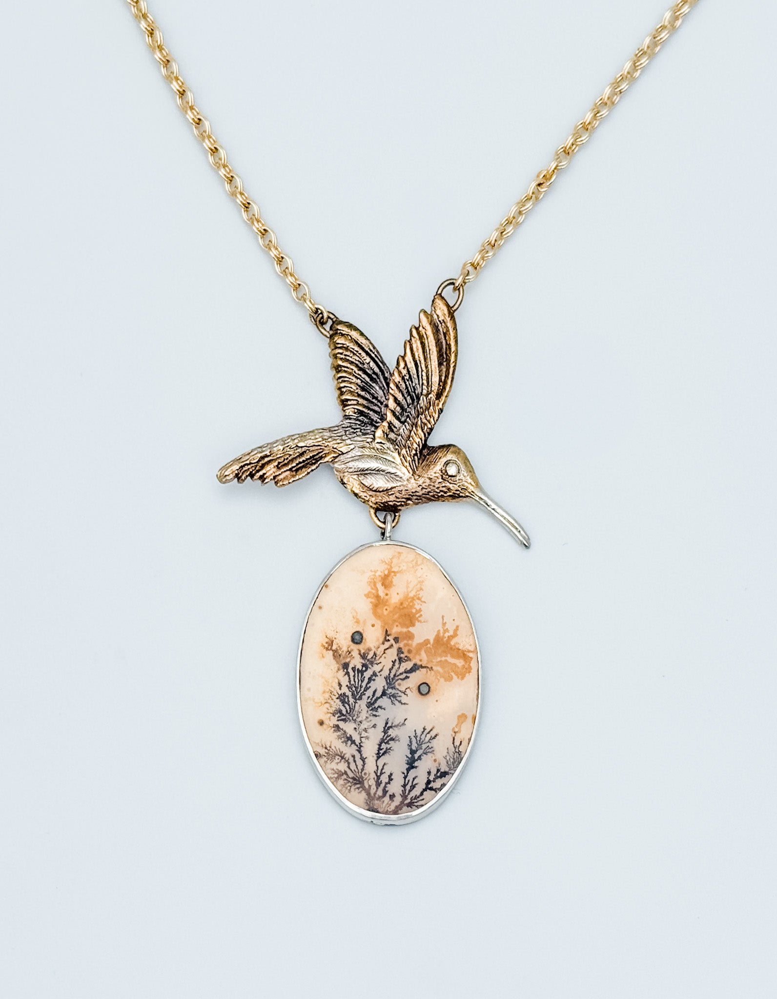 Hummingbird and Dendritic Agate Necklace