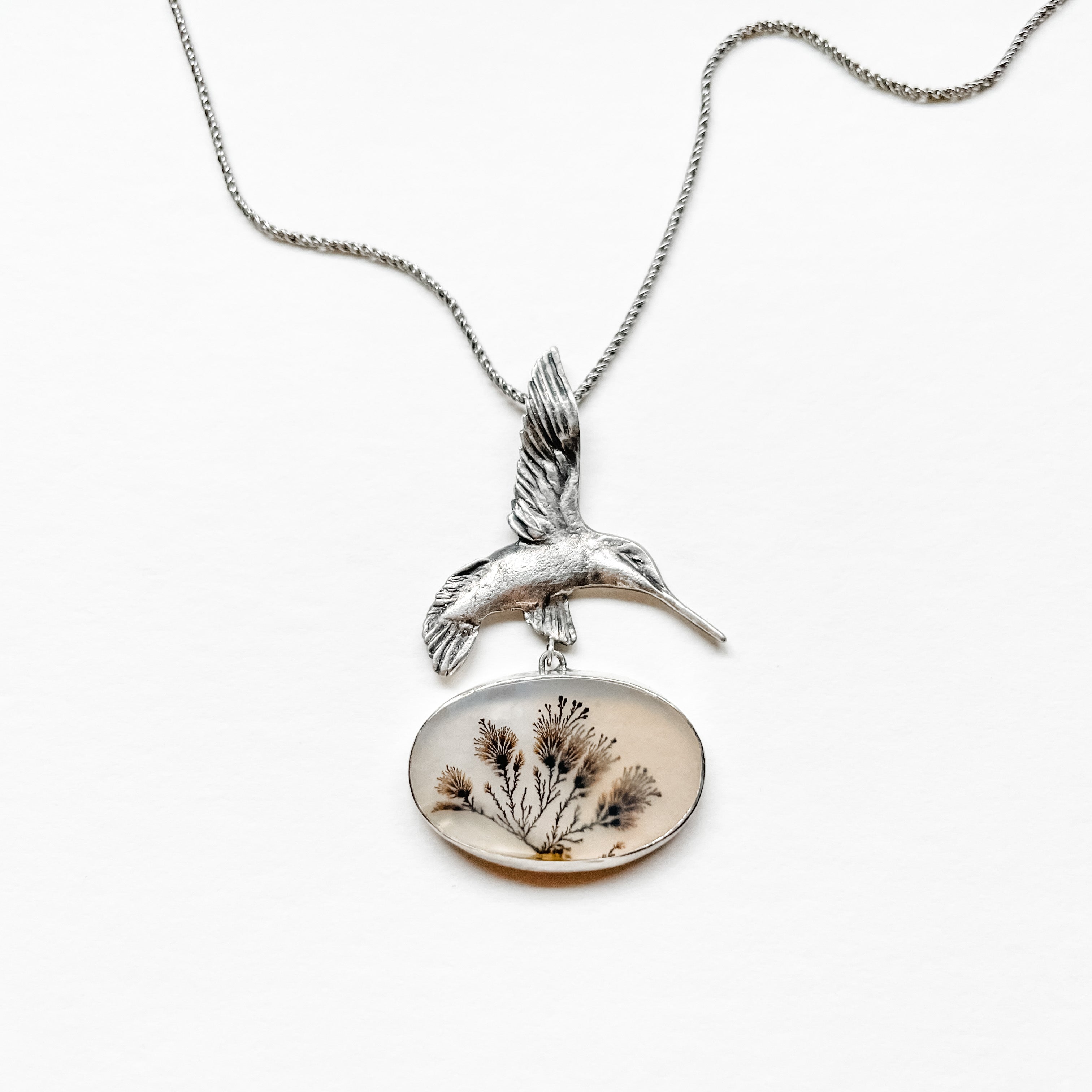 Hummingbird and Dendritic Agate Necklace