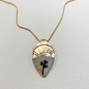 Deco Palm Tree Dendritic Agate Pendant